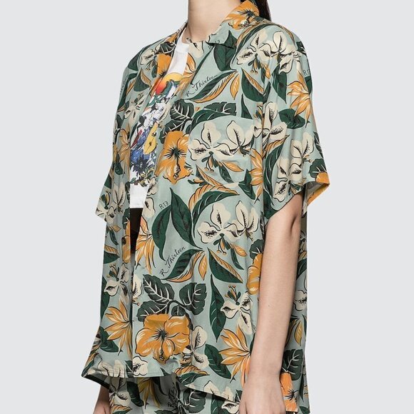 New R13 ​Logo Hawaiian Tropical-Print Oversized Unisex Shirt In Blue Floral NWT - Picture 4 of 15
